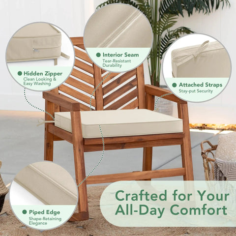 Beige Outdoor Chair Cushions Set Of Four Waterproof And Fade Resistant For Patio Furniture With Ties And Hidden Zipper Replacement
