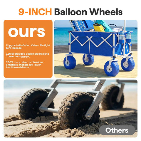 All Terrain Beach Wagon With Big 9 Inch Balloon Wheels For Sand And Grass 400 Lb Heavy Duty Collapsible Cart