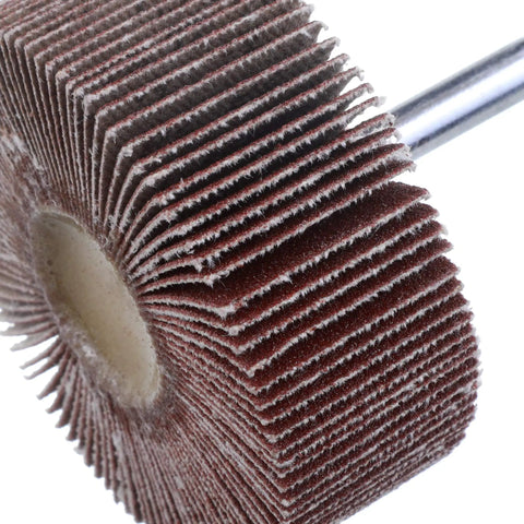 Close-up of a 20 Pack Flap Wheel Sander Set For Drill, 2 Inch By 1 Inch Shank Aluminum Oxide Flap Wheels, 5 Pcs Each Of 60 80 120 And 240 Grits