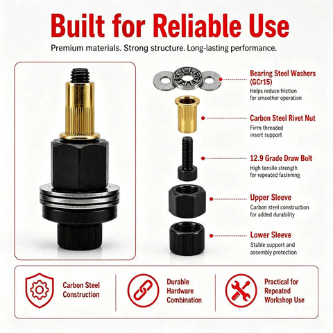 Heavy Duty Carbon Steel Rivet Nut Tool Set With M3 To M12 Mandrels And Nuts For Fast Fastening Jobs On Cars And Home Repairs That Really Get The Job Done Right, exploded view