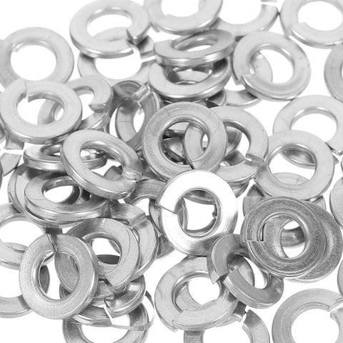 One Hundred Pcs 1/4 Inch Stainless Steel Spring Lock Washers Set For Industrial Fastening And Anti Loosening Applications With 304 Stainless Steel Split Repair Washers Kit Heavy-Duty Jobsite Ready, close-up