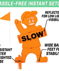 Kids At Play Street Safety Sign With High Visibility Neon Orange Design, All Weather Durability, Includes Warning Flag To Slow Down Drivers And Keep Pedestrians Safe with reflective details and stable base.
