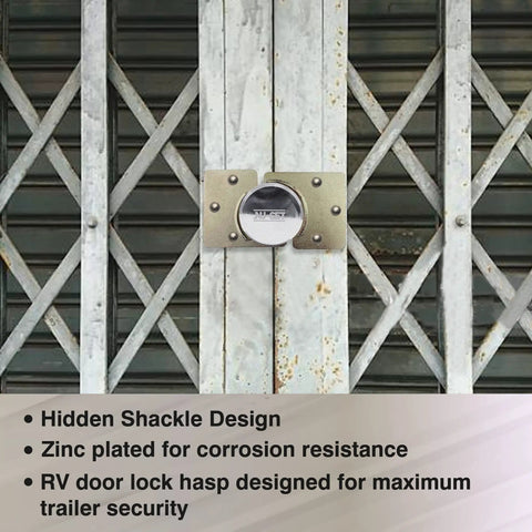 Heavy Duty Hidden Shackle Padlock For Trailers And Pucks Solid Steel Lock on metal gate, weatherproof chrome, reinforced security hasps