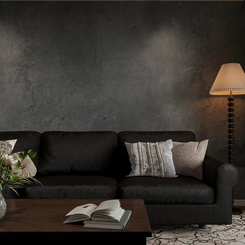 Dark living room with Dope Dark Concrete Wallpaper Peel And Stick Cement Texture Self Adhesive Contact Paper 31 By 157 Inches Waterproof Removable