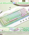 Butter Smooth Milk Switch Wireless Mechanical Keyboard With 98 Key Layout And Full Number Pad Featuring Totally Fire Cake Theme Vibe And Vibrant Dye Sub Keycaps, showcasing 16.8 million RGB backlight.