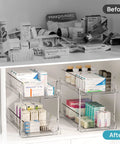 Pull Out Under Sink Organizer Set Of Four Slick Sliding Drawers Multi Purpose Cabinet Storage Tray For Bathroom Vanity Kitchen Pantry Countertop Cosmetic Holder Total Lifesaver in use for organized medication storage.