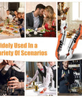 Six Piece Orange Wine Opener Set With Professional Waiter Corkscrews Stainless Bottle Opener Fold Out Serrated Foil Cutter in various settings