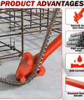 NiQinWuKin Hand Operated Rebar Bender Tool For Flat Steel And Rods Up To 5/8 Inch Capacity with diamond knurled handle in construction site.