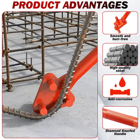 NiQinWuKin Hand Operated Rebar Bender Tool For Flat Steel And Rods Up To 5/8 Inch Capacity with diamond knurled handle in construction site.