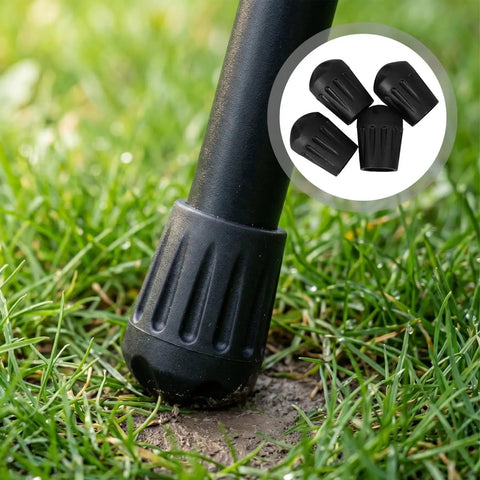 Four Pack Black TPR Rubber Feet For Camping Chairs And Folding Seats, Anti Sink Ground Protection With Textured Bottom