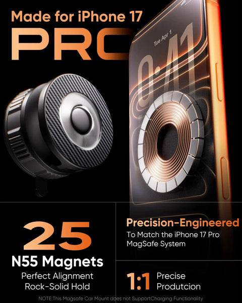 Dope Magnetic Car Phone Holder With 360 Degree Rotation And Ultra Strong Suction Mount For iPhone 17 Pro Max With 25 N55 Magnets