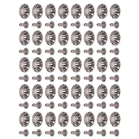 Durable Metal Rivet Stud Kit, 40 Piece Set, 12mm Round Flower Fasteners For Leather Craft And Clothing, Built To Last, Rust Resistant Hardware With Antique Silver Tone, Perfect For Jackets, Bags, Belts, And More. 40-piece antique silver rivet studs with trumpet feet