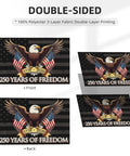 Double-sided view of 250 Years Of Freedom USA Flag 3x5 Ft with eagle, 1776-2026 emblem, and brass grommets for outdoor display