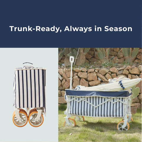 Foldable Beach Wagon With Six Point Seven Inch Fat Tires For Sand And Mixed Terrain in Heritage Navy Stripe, side view
