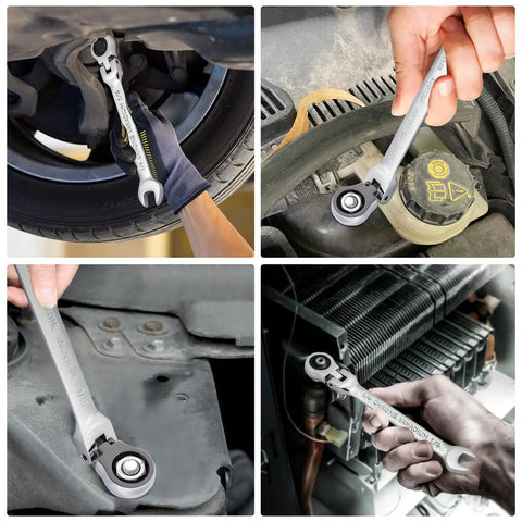 One Quarter Inch Flex Head Ratcheting Wrench With Open End And Box End, 72 Tooth, 12 Point, used in auto repair and home projects