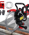 16 Inch Concrete Ring Saw 8980W Toroidal Electric Cutter with diamond blades cutting through concrete slab with water.