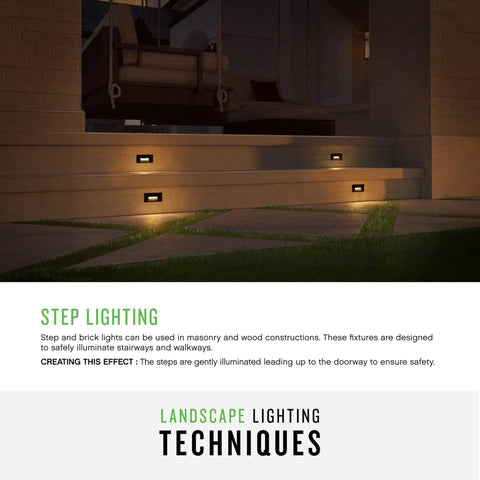 12V Integrated LED Horizontal Step Light With Recessed Mount, Etched Glass, Satin Black Finish, ADA compliant outdoor lighting on stairs