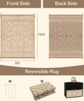 Outdoor Waterproof Plastic Straw Rug 8x10, Reversible Lightweight Carpet For RV Camping, Backyard Beach Picnic, Beige and Brown