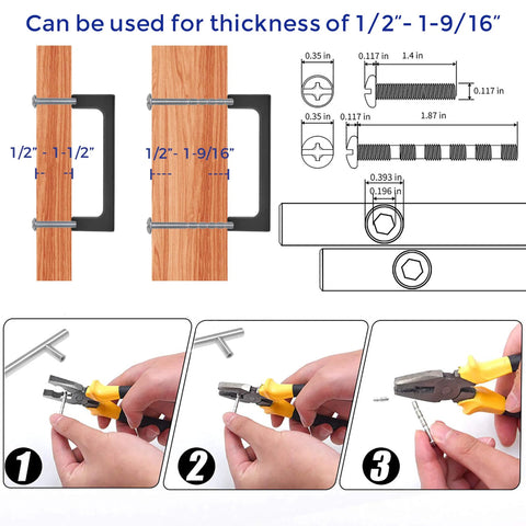 Square Cabinet Handles Set 10 Pack 3 Inch Matte Black Flat Drawer Pulls installation guide showing measurements and tools needed.