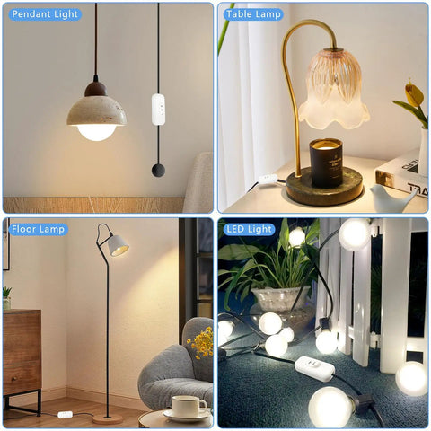 Three Pack Inline Cord Switches For Lamps And LED Lighting 250V 6A White Inline Lamp Switches For Bedroom Table Lamps Halloween Christmas Decor For Home Use Lit in various lighting settings.