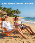 Two Pack Low Beach Chairs For Adults Folding Recliner Camping Chairs With Cup Holders Lightweight Low Seat Chairs For Outdoor Camping Picnic Festival Carry Bags Included Orange Striped on beach