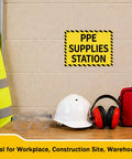 PPE Supplies Station Stickers 10x7 waterproof PVC safety signs for factory warehouse and construction site on wall with gear