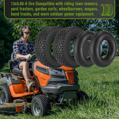 13x5.00-6 Tires And Inner Tubes 4 Pack Set TR 13 Straight Valve Stem for Lawn Mowers and Garden Equipment
