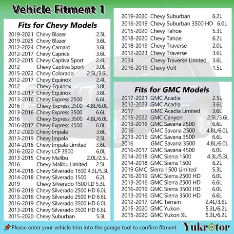 Mass Air Flow MAF Sensor Replacement 23262343 Easy Install Plug And Play Compatible With 2012 2025 Chevy Blazer Camaro Colorado Equinox Express Impala Malibu Silverado Suburban Tahoe Traverse GMC Cadillac ATS CTS Buick fitment chart