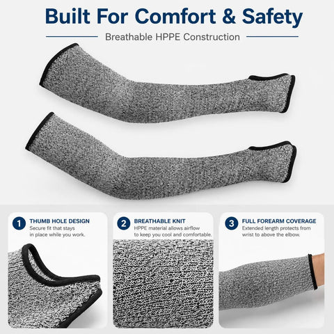 Top Shelf Level 5 Cut Resistant Arm Sleeves Featuring Secure Thumb Hole Lock And Heavy Duty Hppe Build For Killer Forearm Protection While You Grind In The Shop Or Tackle Rough Jobs