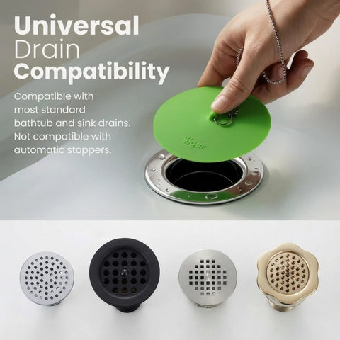 Flower Power Bathtub Drain Stopper With Chain Pink Green Universal 4 1 4 Inch Bath Plug No Sweat Installation shown fitting into a drain.