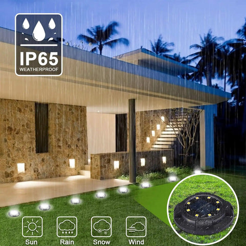 Outdoor Solar Ground Lights 12 LED Disk Lights Solar Powered Waterproof For Garden Deck Stairs Lawn Patio Driveway Walkway Pathway