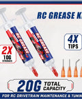 Two Pack RC Grease With Precision Syringe Applicator For Gears Bearings Axles Differentials In Off Road RC Cars Trucks And Buggies 10g Each High Performance Water Resistant Formula with 4 tips