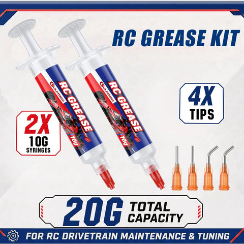 Two Pack RC Grease With Precision Syringe Applicator For Gears Bearings Axles Differentials In Off Road RC Cars Trucks And Buggies 10g Each High Performance Water Resistant Formula with 4 tips