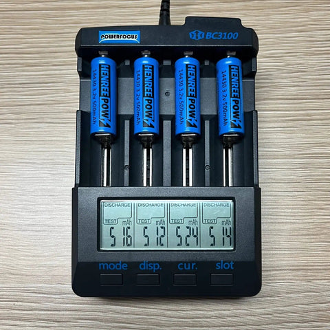 Battery charger with 14430 3.2V Rechargeable LiFePO4 Battery 500mAh for outdoor solar garden lights, shaver, toothbrush, 4 pack.