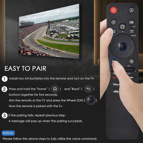 Smart TV Remote Replacement With Voice And Pointer For LG WebOS 2019 Through 2025 TVs with instructions and TV pairing process