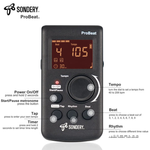 Digital Metronome With Rechargeable Battery, Vocal Counting And Timer for piano, guitar, bright color screen display