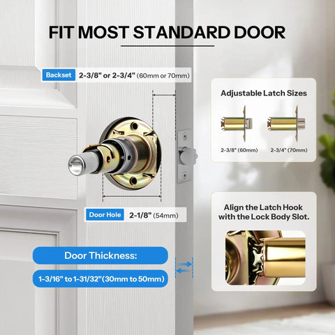 Classic Crystal Door Knobs Three Pack Keyed Alike Privacy Lockset installation guide on standard door with sizes