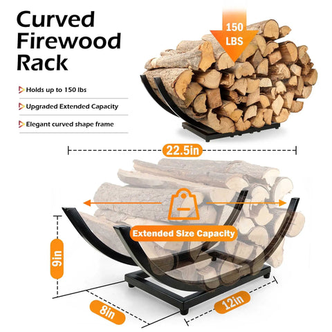 Curved Firewood Rack And Holder For Indoor And Outdoor Use 22 Inch Built Tough Heavy Duty Logs Organizer Metal Black