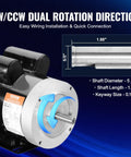 Beast 1.5HP Single Phase Electric Motor 3450 RPM 56C Frame with 5/8 Keyed Shaft for CW CCW Rotation, air compressors, machinery