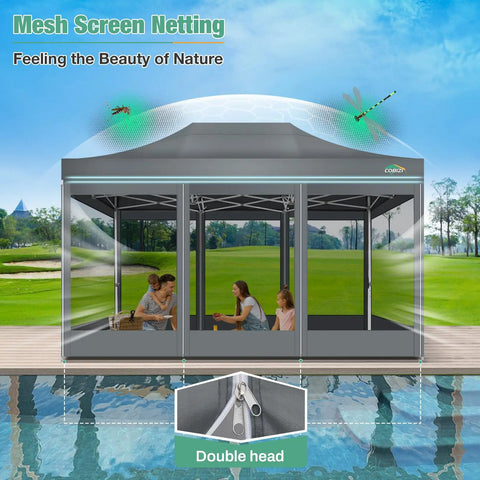 10x15 Heavy Duty Pop Up Canopy Tent With Sidewalls, Waterproof, No Fuss Setup, Mosquito Netting, Instant Outdoor Shelter