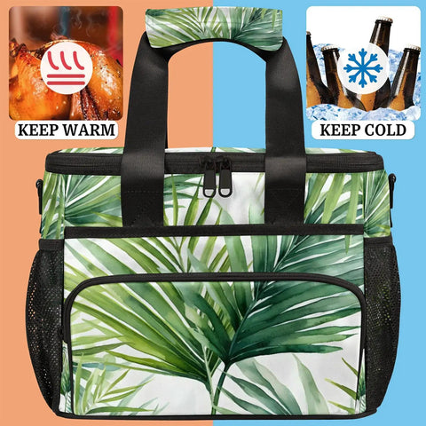 Insulated Picnic Backpack Lunch Bag For Women And Men, Large 12 By 8.7 By 10 Inch Tote with palm leaf design, keeps food fresh
