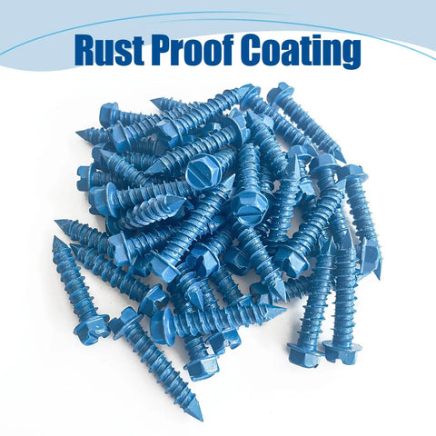 200 Pack 1/4 Inch By 1-1/4 Inch Slotted Hex Washer Head Concrete Screws With Drill Bit And Wrench For Masonry Block Brick Anchoring Blue Heavy Duty Pro Grade Hardware with rust-proof coating