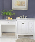Top Shelf Carrara White Marble Bathroom Vanity With A Sleek Single Sink Setup And Rock Solid Wood Cabinet Featuring Brushed Nickel Knobs For That Go To 67 Inch Clean Slick Vibe, showcasing elegant design and storage.
