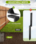 Set Of 4 Heavy Duty Fence Post Repair Anchors With Adjustable Width Ground Stakes, showing adjustable widths and installation comparison.