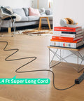 16.5 Foot Long Power Strip With Flat Plug Seven Wide Spaced Outlets And Three USB Ports Surge Protector in living room