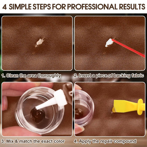 Step-by-step use of Leather And Vinyl Repair Kit For Furniture Car Seats Couch And Purse Pro Grade Quick Dry Formula With Easy Color Matching