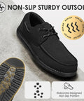 Men's Steel Toe Work Shoes Slip Resistant Lightweight Safety Loafers Built For Tough Jobs On Construction And Factory Floors With All Day Comfort And ASTM F2413 18 Impact Protection Black Size 7 shown with non-slip outsole and detailed tread design.