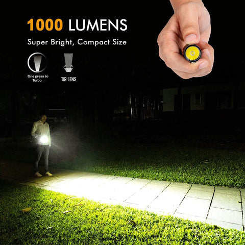 Person using Aurora A23 Tiny Keychain Flashlight That Delivers 1000 Lumens USB C Rechargeable IPX8 Waterproof in the dark