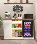 Snack Bar Cabinet With Fridge Space And Candy Display Shelf, All In One Coffee Station For Home Theater Or Game Room