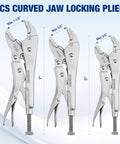 5 Piece Locking Pliers Set With Chrome-Vanadium Steel, Curved Jaw Vice Grips And Long Nose Pliers, 5, 7, 10 Inch Curved Jaw